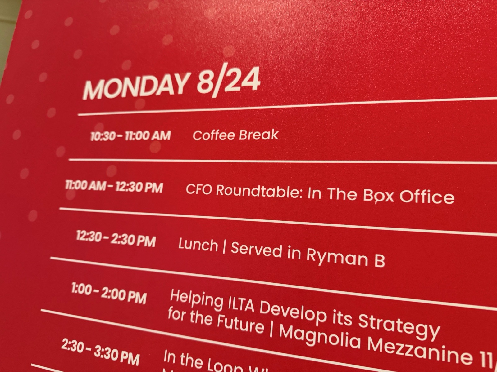 Monday's agenda, including the CFO session.